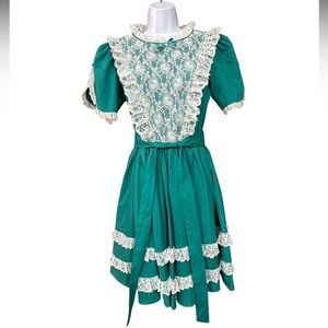 Vintage 70’s Jeri Bee Green and White Lace Trim Square Dancing Dress Size 8